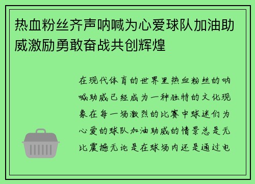 热血粉丝齐声呐喊为心爱球队加油助威激励勇敢奋战共创辉煌