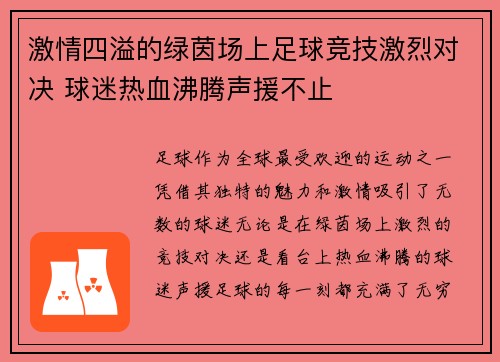 激情四溢的绿茵场上足球竞技激烈对决 球迷热血沸腾声援不止
