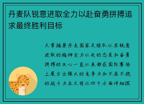 丹麦队锐意进取全力以赴奋勇拼搏追求最终胜利目标