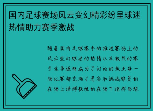 国内足球赛场风云变幻精彩纷呈球迷热情助力赛季激战